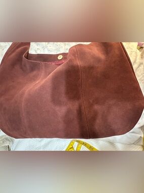 Suede-Look Burgundy Shoulder Bag